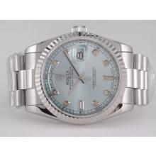 Rolex Day-Date Movimento Svizzero Eta 2836 Con Light Blue Dial-Diamond Marcatura