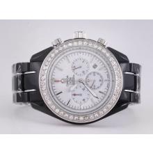 Omega Speedmaster Lavoro Cronografo Ceramico Nero Diamond Bezel Con Bianco-coppia Watch