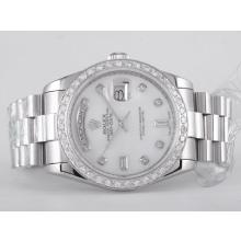 Rolex Day-Date Movimento Svizzero Eta 2836 Diamante Marcatura E Lunetta Con Quadrante Bianco