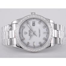 Rolex Day-Date Movimento Svizzero Eta 2836 Diamante Marcatura E Lunetta Con Quadrante Bianco