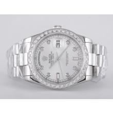 Rolex Day-Date Movimento Svizzero Eta 2836 Diamante Marcatura E Lunetta Con Silver Dial
