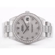 Rolex Datejust Movimento Svizzero Eta 2836 Quadrante Argento Con Diamante Marcatura & Lunetta Mid-Size