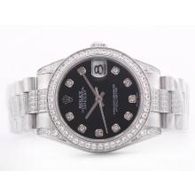 Rolex Datejust Movimento Svizzero Eta 2836 Quadrante Nero Con Diamante Marcatura & Lunetta Mid-Size