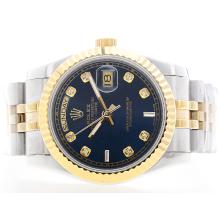 Rolex Day Date Automatico SS / YG Due Toni Quadrante Blu Con Diamante Marcatura (Gift Box è Inclusa)