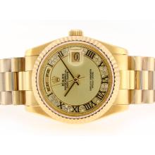 Rolex Day-Date Swiss ETA 2836 Movimento Gold Completa Con Golden Dial-romana Marcatura