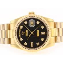 Rolex Day-Date Movimento Svizzero Eta 2836 Completa Gold Diamond Marcatura Con Black Computer Dial