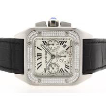 Cartier Santos 100 Chronograph Asia Valjoux 7750 Movimento-Diamond Bezel