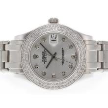 Rolex Masterpiece Movimento Svizzero Eta 2836 Diamante Marcatura E Lunetta Con Silver Dial