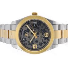 Rolex Day-Date II Automatic Two Tone Con Gray Floral Motif Dial