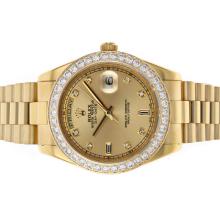 Rolex Day-Date II Movimento Svizzero Eta 2836 Completa Gold Diamond Bezel E Marcatori Con Golden Dial
