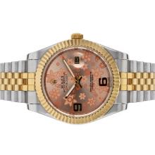 Rolex Datejust II Automatic Two Tone Con Pink Floral Motif Dial