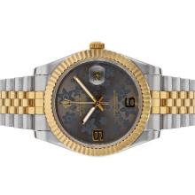 Rolex Datejust II Automatic Two Tone Con Gray Floral Motif Dial