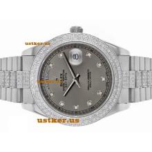 Rolex Day-Date II Movimento Svizzero Eta 2836 Diamond Bezel E Marcatori Con Quadrante Grigio S / S