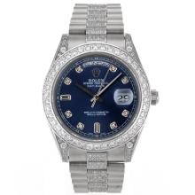 Rolex Day-Date II Movimento Svizzero Eta 2836 Indici Di Diamanti E Lunetta Con Quadrante Blu