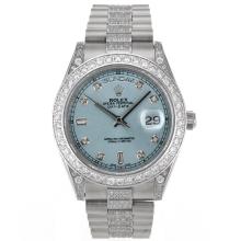Rolex Day-Date II Movimento Svizzero Eta 2836 Indici Di Diamanti E Lunetta Con Quadrante Blu