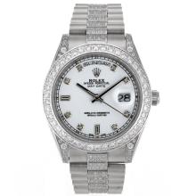 Rolex Day-Date II Movimento Svizzero Eta 2836 Indici Di Diamanti E Lunetta Con Quadrante Bianco