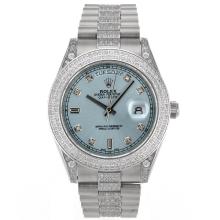Rolex Day-Date II Movimento Svizzero Eta 2836 Indici Di Diamanti E Lunetta Con Luce Blu Dial