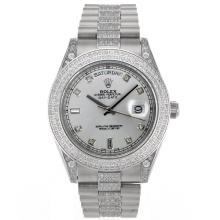 Rolex Day-Date II Movimento Svizzero Eta 2836 Indici Di Diamanti E Lunetta Con Silver Dial