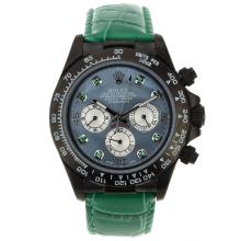 Rolex Daytona Lavoro Cronografo PVD Case Verdi Del Diamante Marcatori Con Blue MOP Dial-Cinturino In Pelle Verde