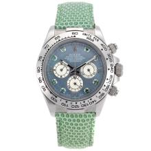 Rolex Daytona Lavoro Cronografo Indici Di Diamanti E Blue MOP Dial - Verde Cinturino In Pelle