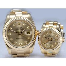 Rolex Datejust Automatico Oro Pieno Diamante Marcatori Con Golden Dial-coppia Watch